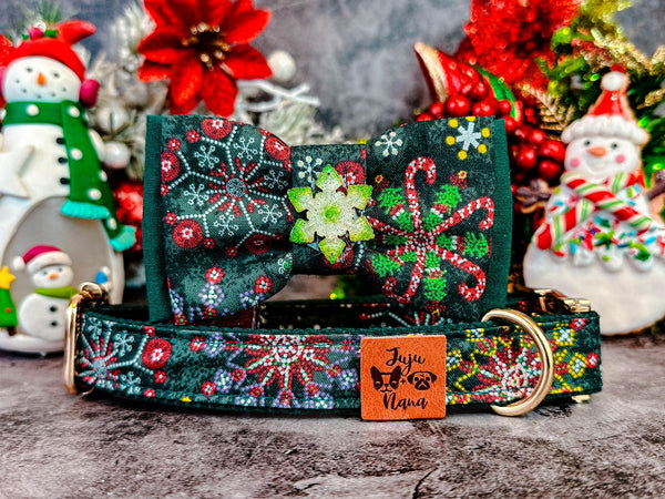 Christmas snowflake dog collar bow tie/ luxury custom boy dog collar/ adjustable personalized collar/ design small large dog collar