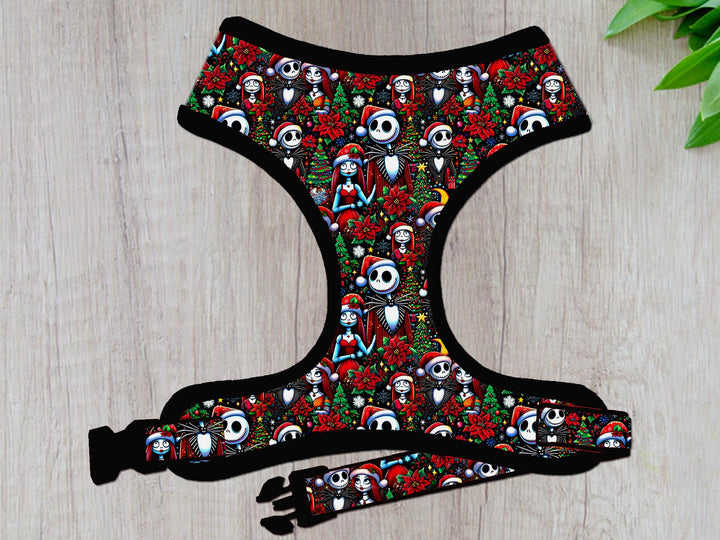 Nightmare before Christmas dog harness vest/ boy girl dog harness/ small medium dog harness/ winter holiday harness/ designer fabric harness