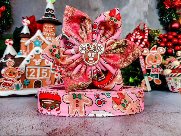 Christmas mickey gingerbread cookie dog collar flower/ girl cute dog collar/ holiday winter dog collar/ small large dog collar/ puppy collar