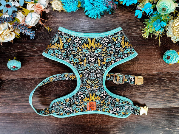 Rifle Paper Co dog harness - Midnight Menagerie Metallic Tapestry