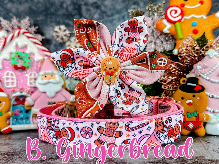 Christmas Dog collar with flowers - Pink Collection