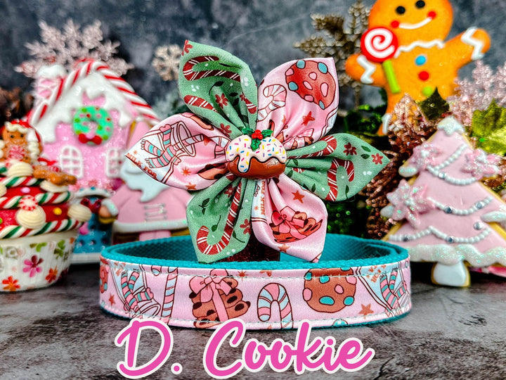 Christmas Dog collar with flowers - Pink Collection