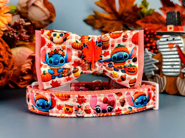 Autumn plaid Stitch dog collar bow tie/ Fall harvest dog collar/ Thanksgiving turkey dog collar/ boy pumpkin dog collar/ small large collar