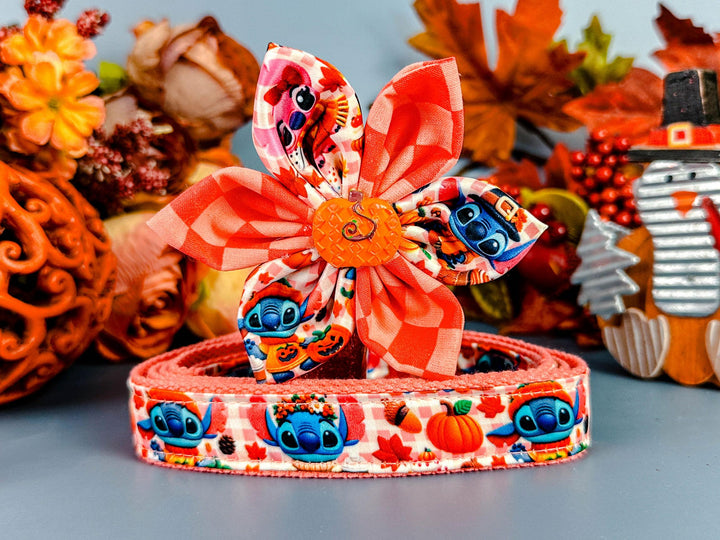 Autumn plaid Stitch dog collar flower/ Fall harvest dog collar/ Thanksgiving turkey dog collar/ girl pumpkin dog collar/ small large collar