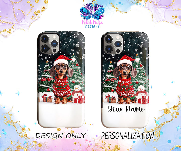 Personalized Christmas dachshund dog Iphone case/ custom Christmas gift for dog owner lover her/ Samsung 25 24 23 iphone 16 15 phone cover