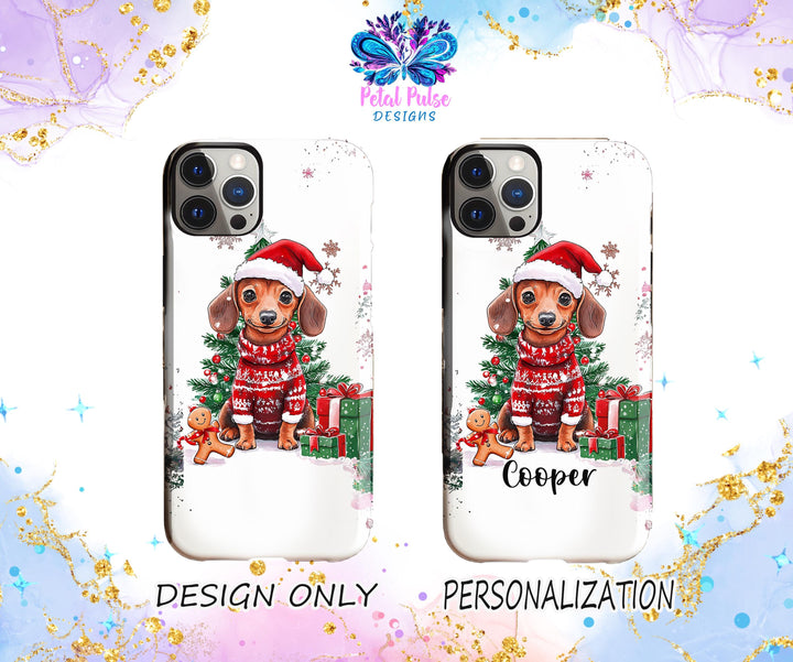 Christmas fawn dachshund dog Iphone case/ custom Christmas gift for dog owner lover for her/ personalized phone cover/ samsung phone case