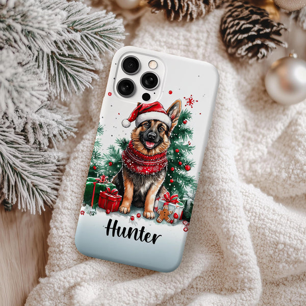 Personalized Christmas german shepherd dog Iphone case/ custom Christmas gift for dog pet owner lover/ Samsung tough winter phone cover case