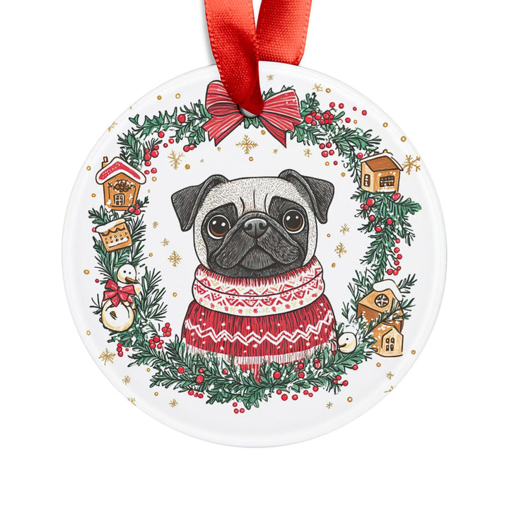 custom Christmas fawn pug Ornament/ personalized Christmas Gift for Pug lover/ winter acrylic ornament/ pug puppy 1st Xmas present Ornament