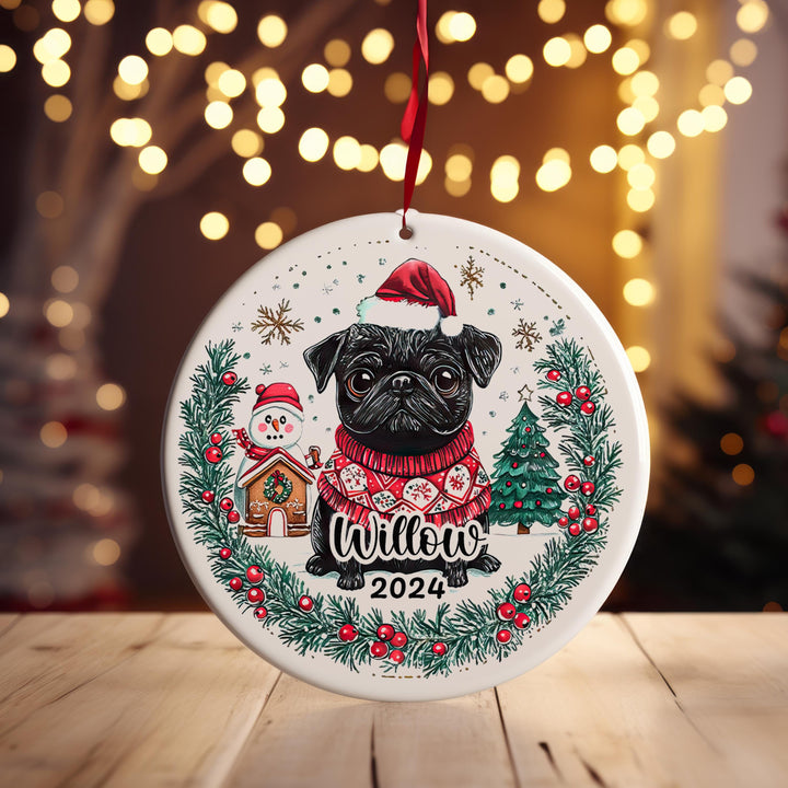 Personalized Christmas pug Ornament/ Custom Black Pug Dog's First Christmas Gift for Dog Lovers mom/ pug puppy 1st Xmas present Ornament