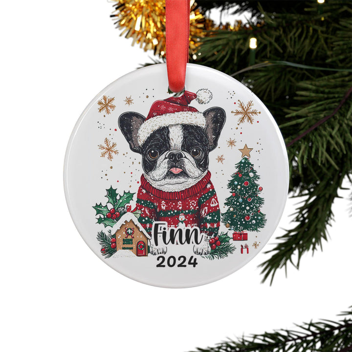 Custom Christmas black white pied French bulldog Ornament/ Frenchie Boston Terrier ornament/ Personalized 1st Christmas Gift for dog mom