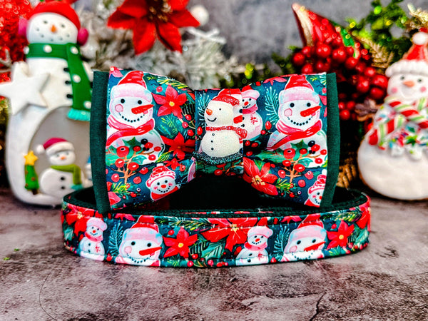 Christmas snowman poinsettia dog collar bow tie/ boy cute collar/ large small dog collar/ puppy collar/ winter fabric collar