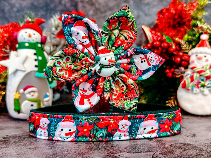 Christmas snowman poinsettia dog collar flower/ preppy custom girl dog collar/ adjustable personalized collar/ cute small large dog collar