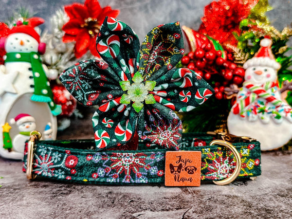 Christmas snowflake dog collar flower/ luxury custom boy dog collar/ adjustable personalized collar/ design small large dog collar