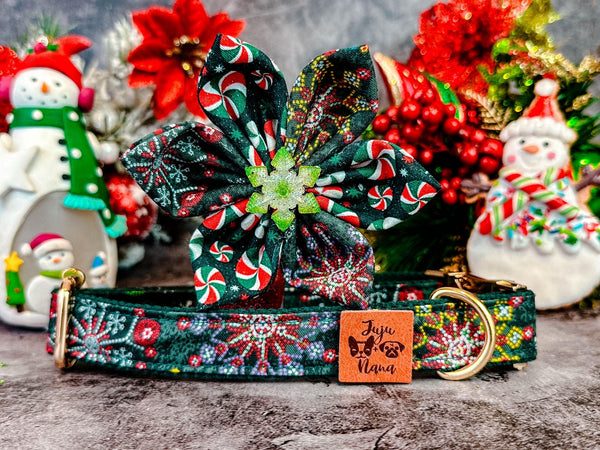 Christmas snowflake dog collar flower/ luxury custom boy dog collar