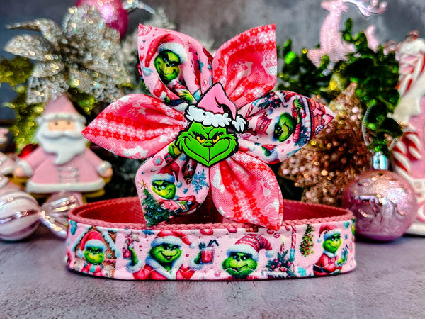 Grinch Christmas dog collar with flower/ hate Christmas dog collar/ mean one collar/ stink stank stunk dog collar/ design girl dog collar