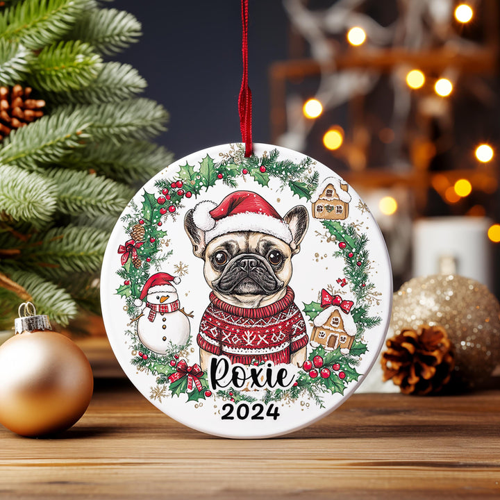 Custom Christmas Fawn French bulldog Ornament/ personalized Frenchie puppy ornament/ first Christmas Gift present for dog mom pet lover