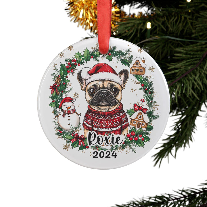 Custom Christmas Fawn French bulldog Ornament/ personalized Frenchie puppy ornament/ first Christmas Gift present for dog mom pet lover