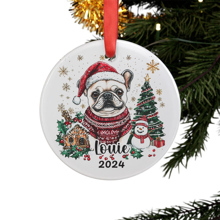 Personalized Cream French Bulldog Christmas Ornament – Double-Sided Acrylic Custom Holiday Decoration – First Christmas Gift for Dog Lovers