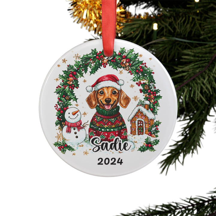 Personalized Dachshund Christmas Ornament – Double-Sided Acrylic Custom Dog Ornament – Cute Sausage Dog 1st Xmas Gift – Holiday Decoration