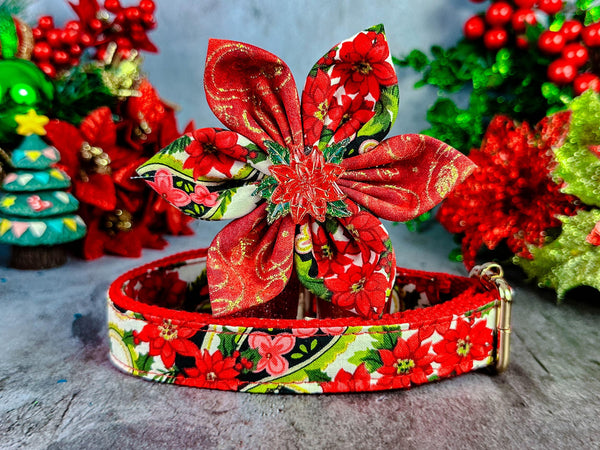 christmas paisley dog collar with flower