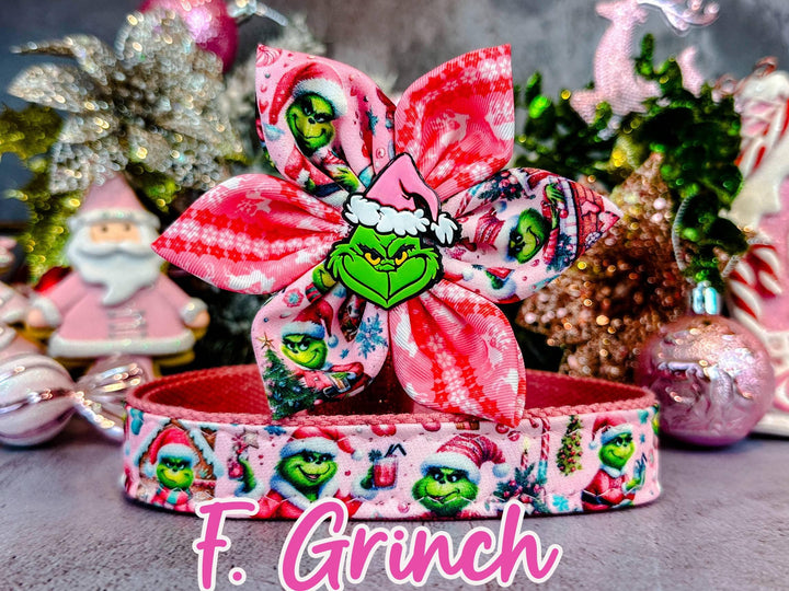 Christmas Dog collar with flowers - Pink Collection