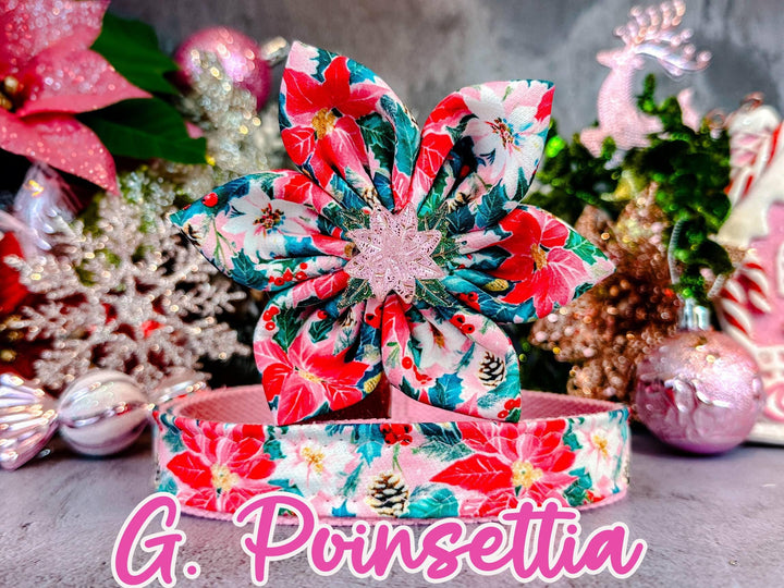 Christmas Dog collar with flowers - Pink Collection