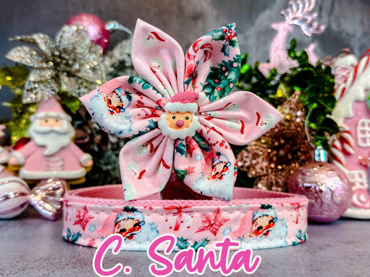 Christmas Dog collar with flowers - Pink Collection