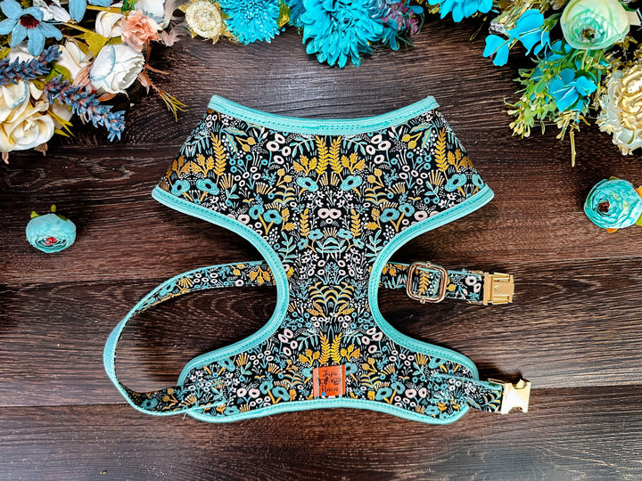 Rifle paper co Floral dog harness set/ Girl flower dog harness and leash/ female dog lead and harness/ custom garden party dog harness vest