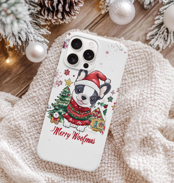 Personalized Christmas Pied French bulldog dog Iphone case/ Frenchie Boston Terrier phone case/ custom Christmas gift for dog owner lover