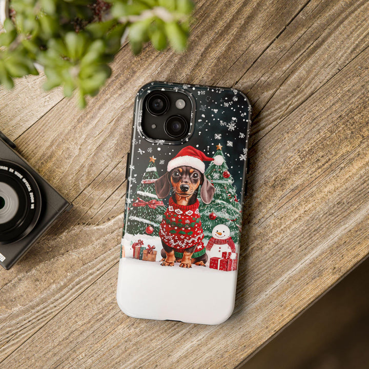 Personalized Christmas dachshund dog Iphone case/ custom Christmas gift for dog owner lover her/ Samsung 25 24 23 iphone 16 15 phone cover