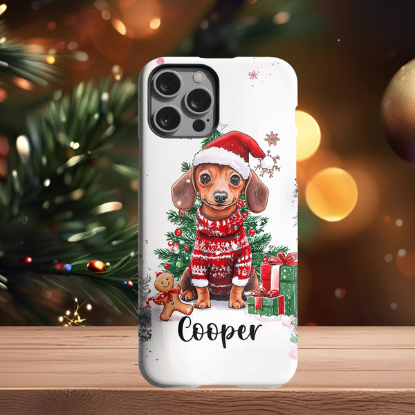 Christmas fawn dachshund dog Iphone case/ custom Christmas gift for dog owner lover for her/ personalized phone cover/ samsung phone case