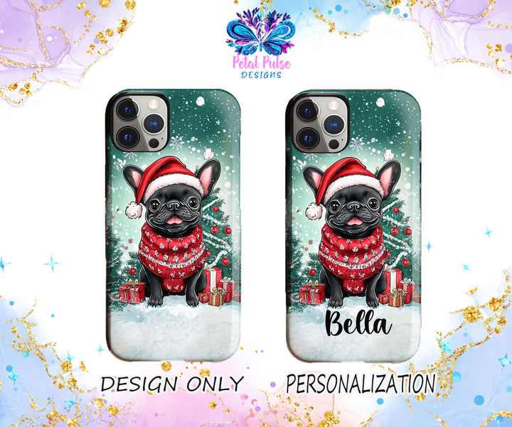 custom Christmas french bulldog phone case/ winter frenchie phone cover/ samsung iphone case/ Christmas gift for dog lover owner her him