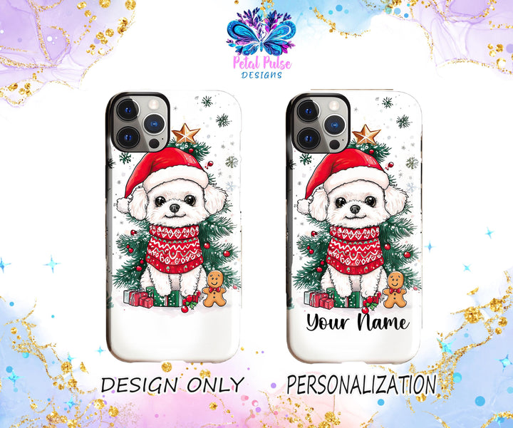 custom Christmas poodle maltes bichon phone case/ winter white black fawn dog phone cover/ samsung iphone case/ gift for dog lover owner her