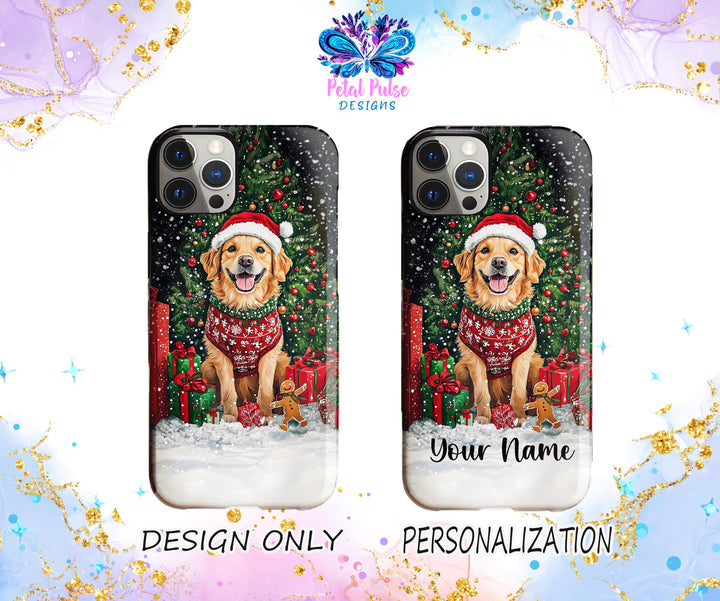 custom Christmas golden retriever dog Iphone case/ personalized gift for dog pet owner lover for her/ winter Samsung tough phone cover case