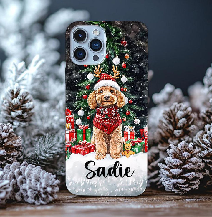 Christmas golden doodle dog Iphone case/ personalized gift for pet dog owner lover for him her/ custom winter Samsung phone case cover