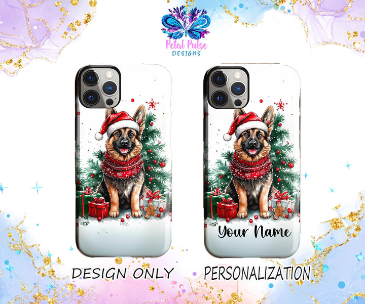 Personalized Christmas german shepherd dog Iphone case/ custom Christmas gift for dog pet owner lover/ Samsung tough winter phone cover case