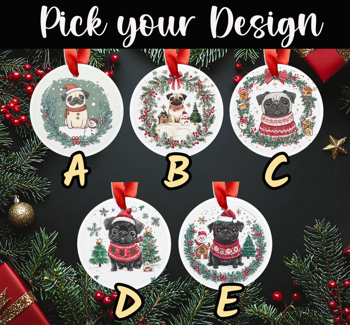 custom Christmas fawn pug Ornament/ personalized Christmas Gift for Pug lover/ winter acrylic ornament/ pug puppy 1st Xmas present Ornament