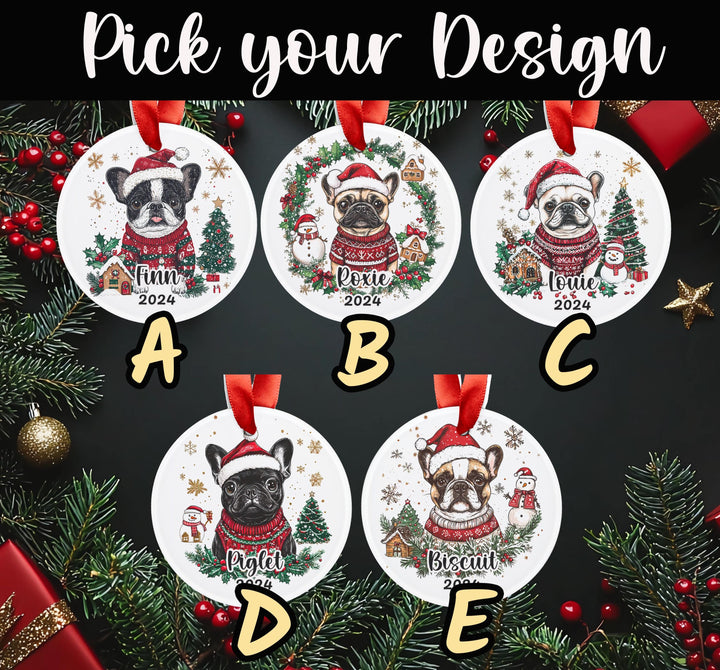 Personalized fawn Pied French Bulldog Christmas acrylic Ornament – Custom Dog Christmas Gift – Holiday Decoration for Dog Moms & Pet Owners