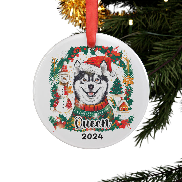 Personalized Husky Christmas Ornament – Double-Sided Acrylic Custom Dog Ornament – Siberian Husky Puppy 1st Christmas Gift – Holiday Decorat