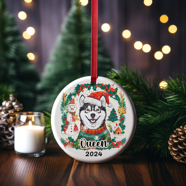 Personalized Husky Christmas Ornament – Double-Sided Acrylic Custom Dog Ornament – Siberian Husky Puppy 1st Christmas Gift – Holiday Decorat