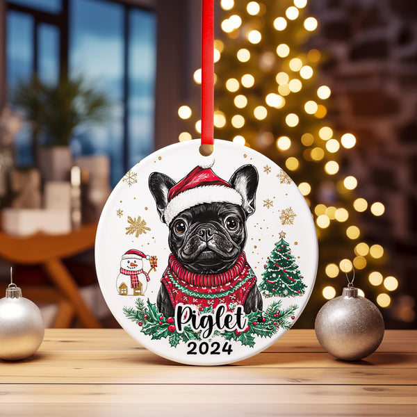 Personalized Black French Bulldog Christmas Ornament keepsake/ Custom 1st Christmas Gift for Dog Owners/ Holiday Tree Decoration for Dog Mom