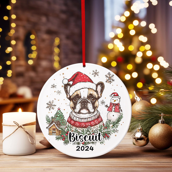 Personalized fawn Pied French Bulldog Christmas acrylic Ornament – Custom Dog Christmas Gift – Holiday Decoration for Dog Moms & Pet Owners