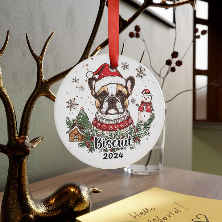 Personalized fawn Pied French Bulldog Christmas acrylic Ornament – Custom Dog Christmas Gift – Holiday Decoration for Dog Moms & Pet Owners