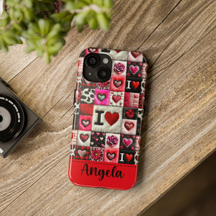 Valentine patchwork iphone case/ love heart custom tough phone cover/ Personalized plaid Samsung Phone Case/ birthday gift for her for mom