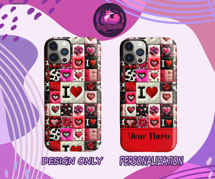 Valentine patchwork iphone case/ love heart custom tough phone cover/ Personalized plaid Samsung Phone Case/ birthday gift for her for mom