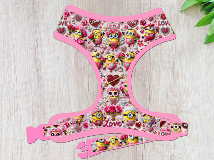 pink Valentine minion dog harness vest/ heart cupid arrow dog harness/ cute girl boy dog harness/ spring summer harness/ small medium dog