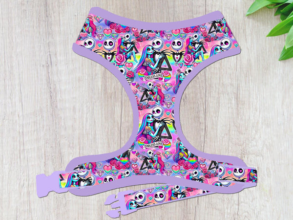 Valentine Nightmare dog harness vest/ jack sally skellington dog harness/ neon rainbow heart rose dog harness/ spring designer dog harness