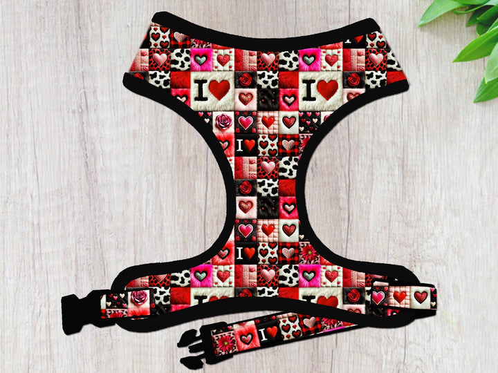 Valentine patchwork dog harness vest/ plaid love heart dog harness/ boy girl dog harness/ Small medium dog harness/ spring summer harness