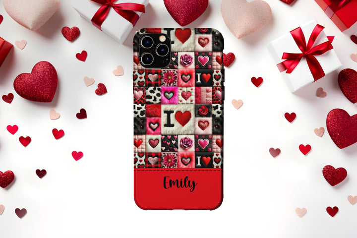 Valentine patchwork iphone case/ love heart custom tough phone cover/ Personalized plaid Samsung Phone Case/ birthday gift for her for mom