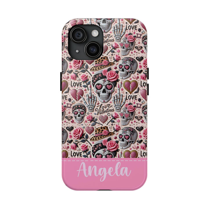 Pink Valentine sugar skull skeleton iphone case/ leopard heart custom tough phone cover/ punk Personalized Samsung Phone Case/ gift for her